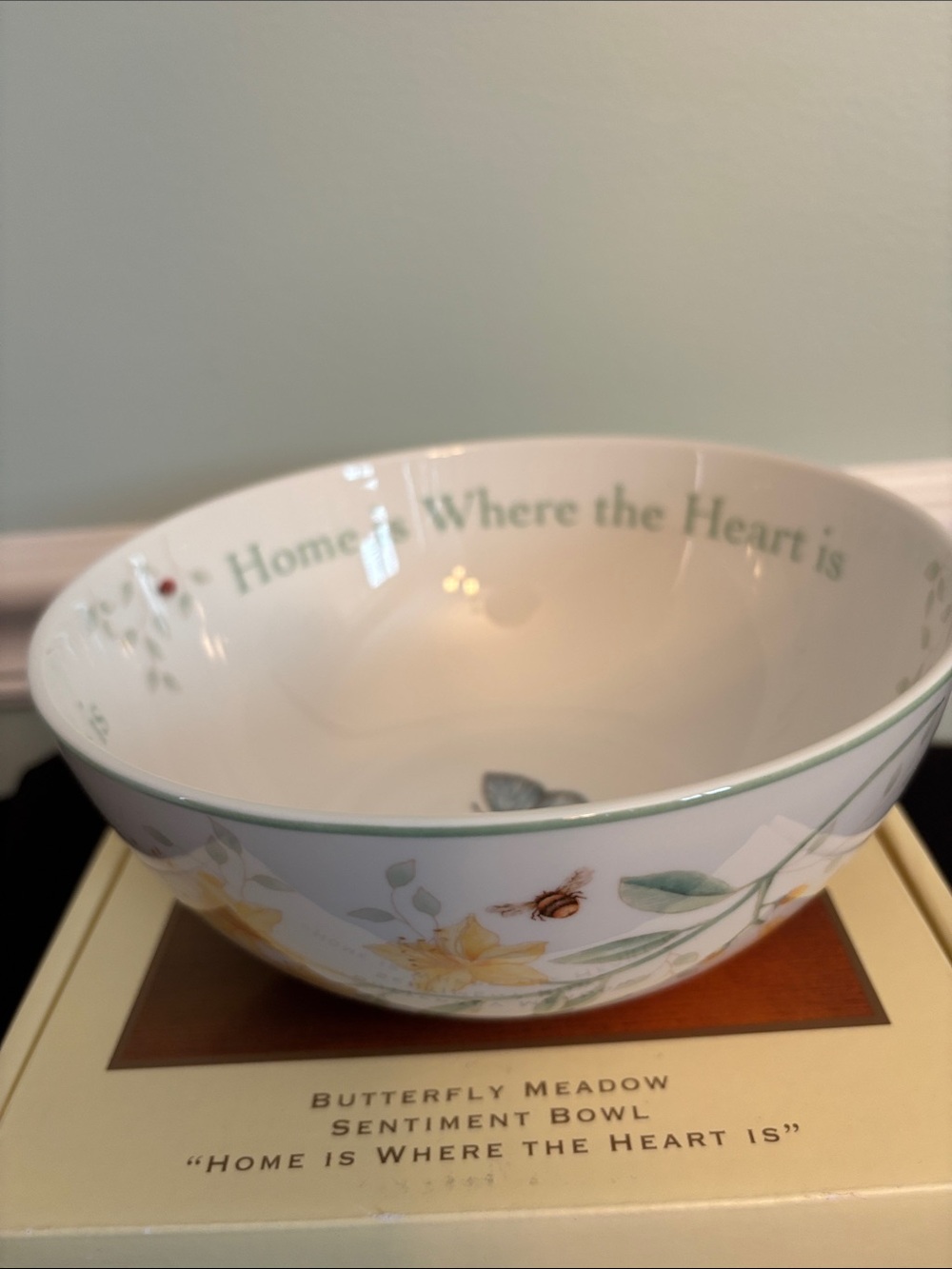 Lenox Butterfly Meadow Sentiment Bowl - “ Home is Where the Heart Is”